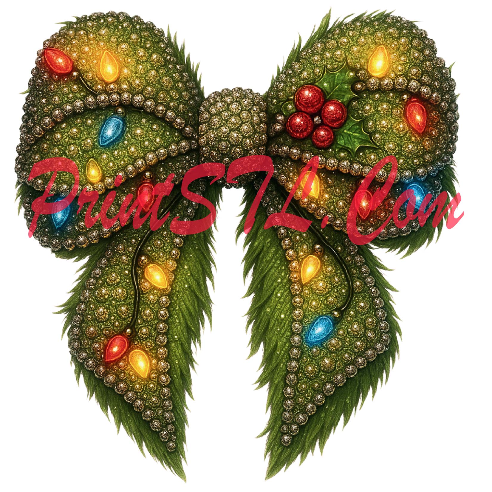 Christmas Bow – Green Glitter Lights Digital File (PNG)