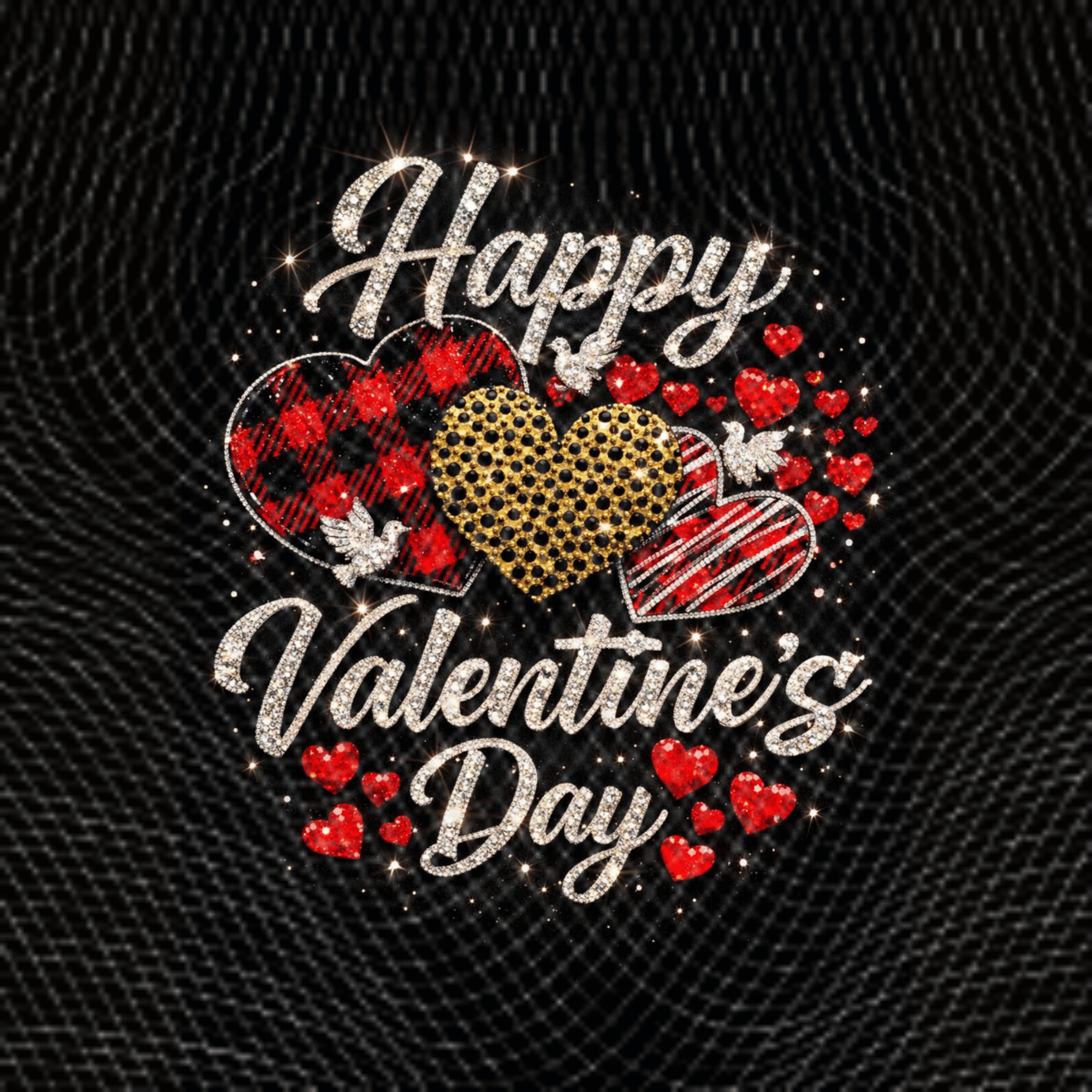 Bling Rhinestone Happy Valentine’s Day PNG, Glitter Buffalo Plaid Heart Design, Sparkly Valentine Shirt Graphic, Sublimation Digital Download