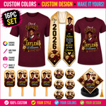 16pc Graduation Set Including Two Shirts, Stole, Fans & Buttons & Cap Topper | Personalized Grad Bundle
