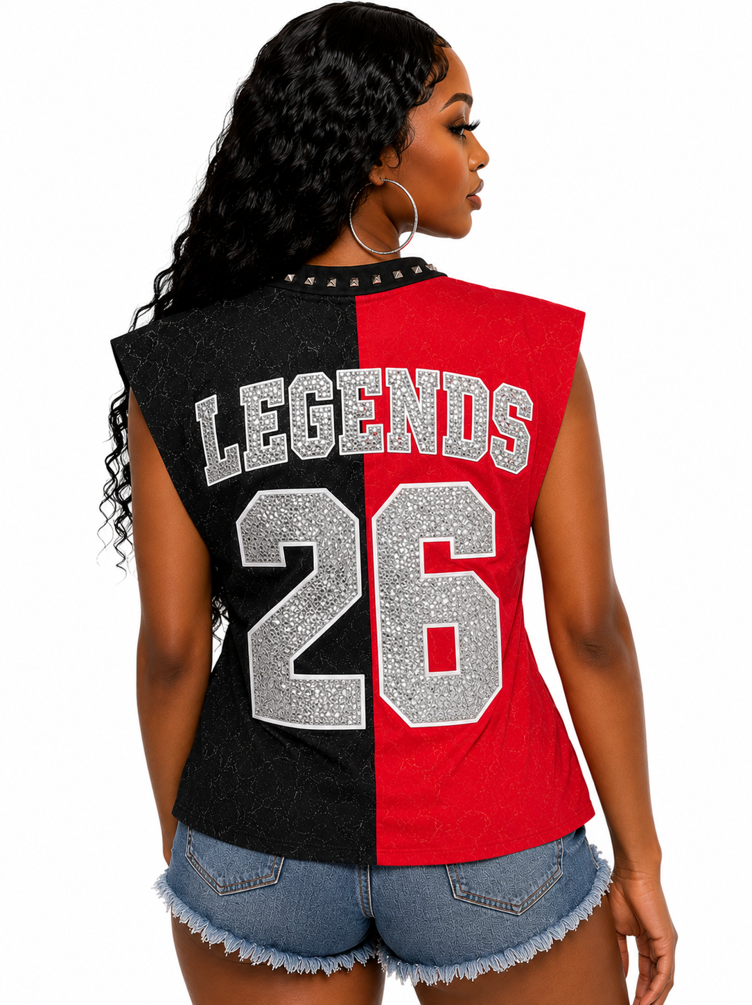 Legends 26 Split Sleeveless Concert Shirt –Size Small | Red & Black Glitter Statement Shirt | One of a Kind