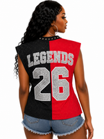 Legends 26 Split Sleeveless Concert Shirt –Size Small | Red & Black Glitter Statement Shirt | One of a Kind