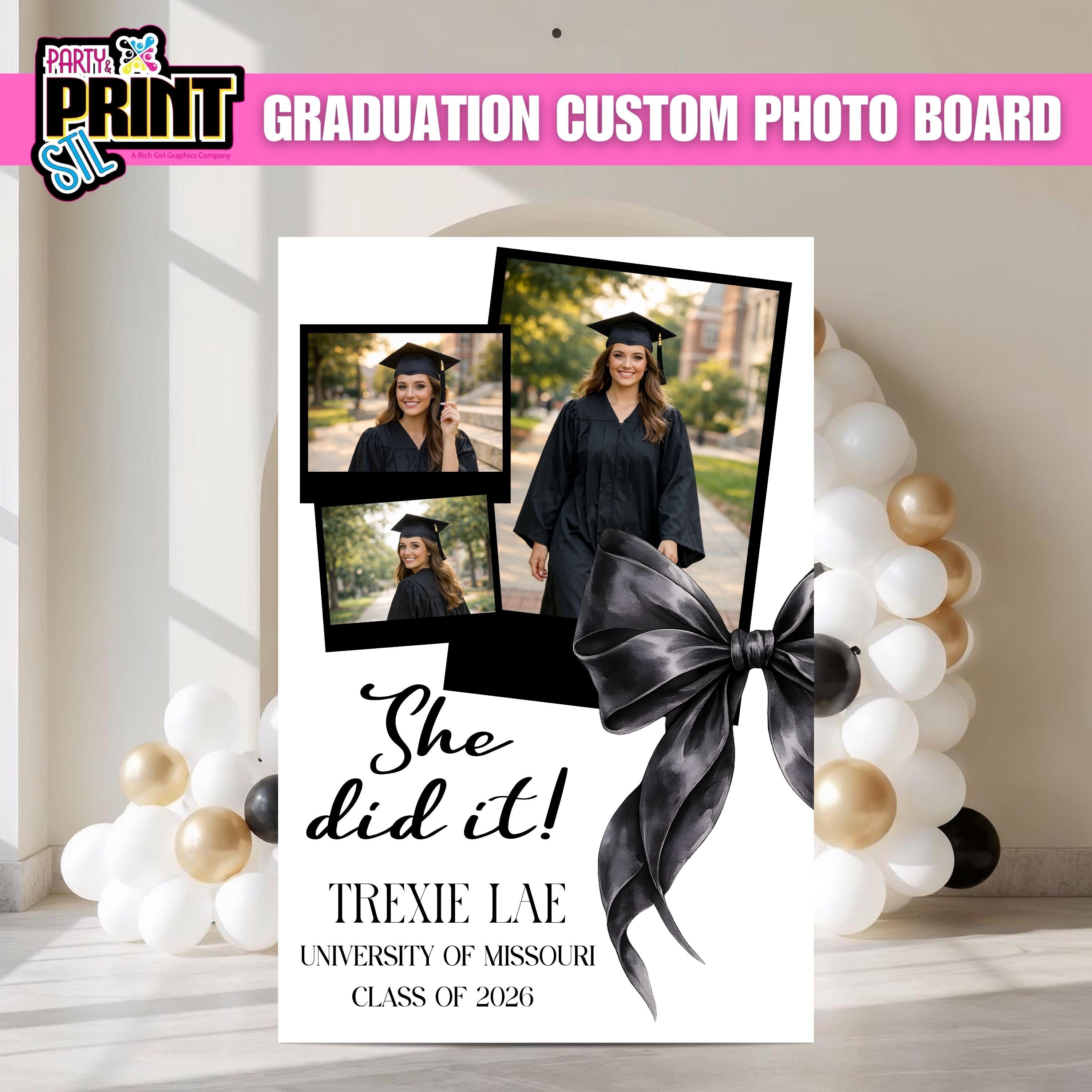 Graduation Custom Photo Board 4ft x 3ft | Personalized Grad Party Sign | Party & Print STL