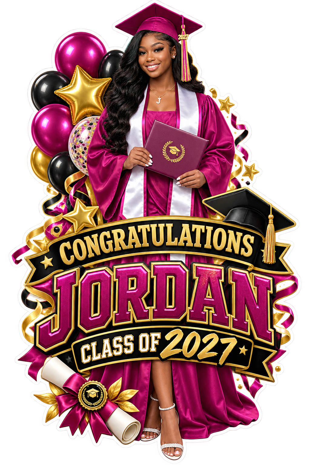 Graduation Photo Standee with Custom Name, Class Year | Free Easel Included