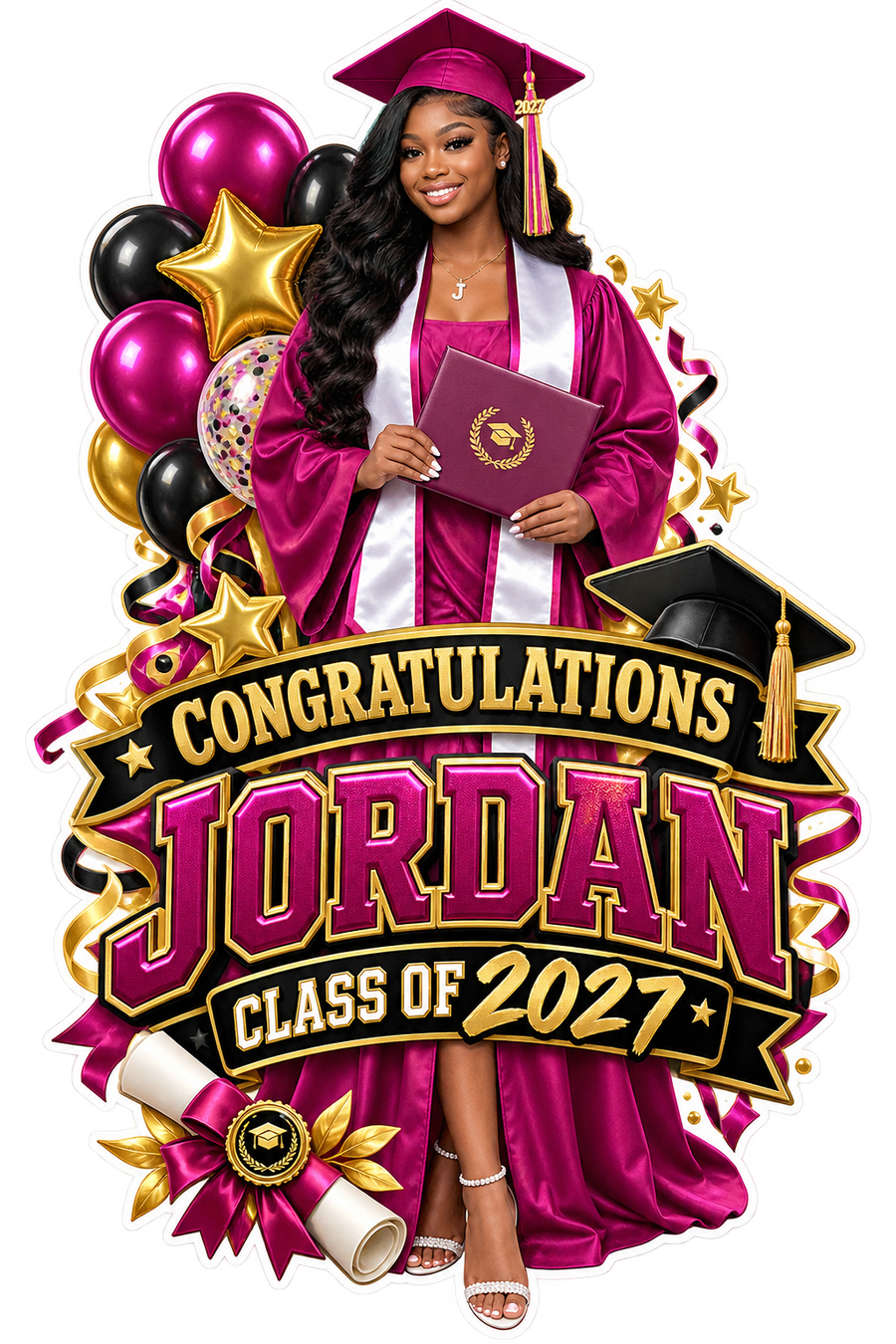 Graduation Photo Standee with Custom Name, Class Year | Free Easel Included