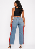 Usher & Chris Brown Custom Cherry Rhinestone Jeans | One-of-a-Kind | Red Bling
