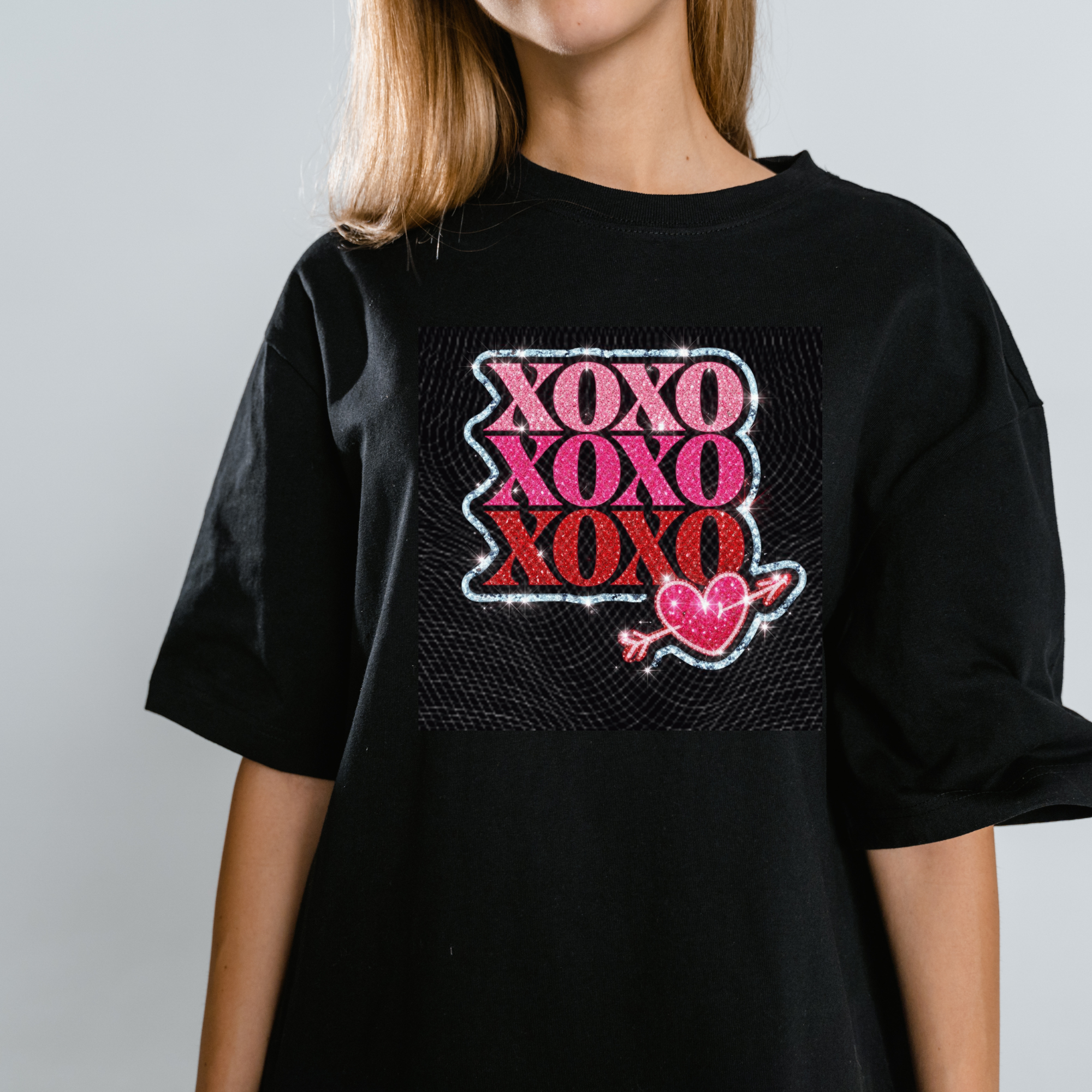 Bling Rhinestone XOXO Stacked PNG, Glitter Valentine Love Design with Heart Arrow, Sparkly Shirt Graphic, Sublimation Digital Download