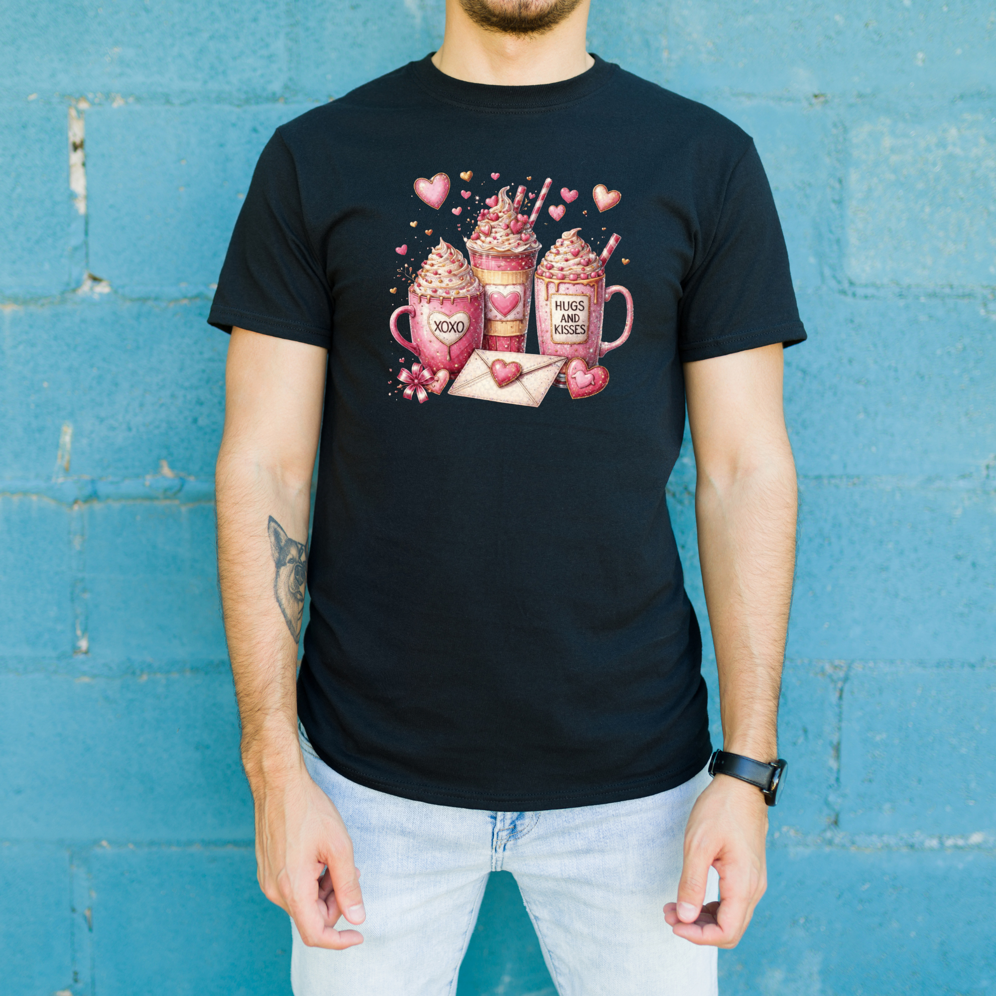 Bling Rhinestone Valentine Coffee PNG, XOXO Hugs & Kisses Love Design, Glitter Heart Drink Cups, Sublimation Shirt File, Digital Download