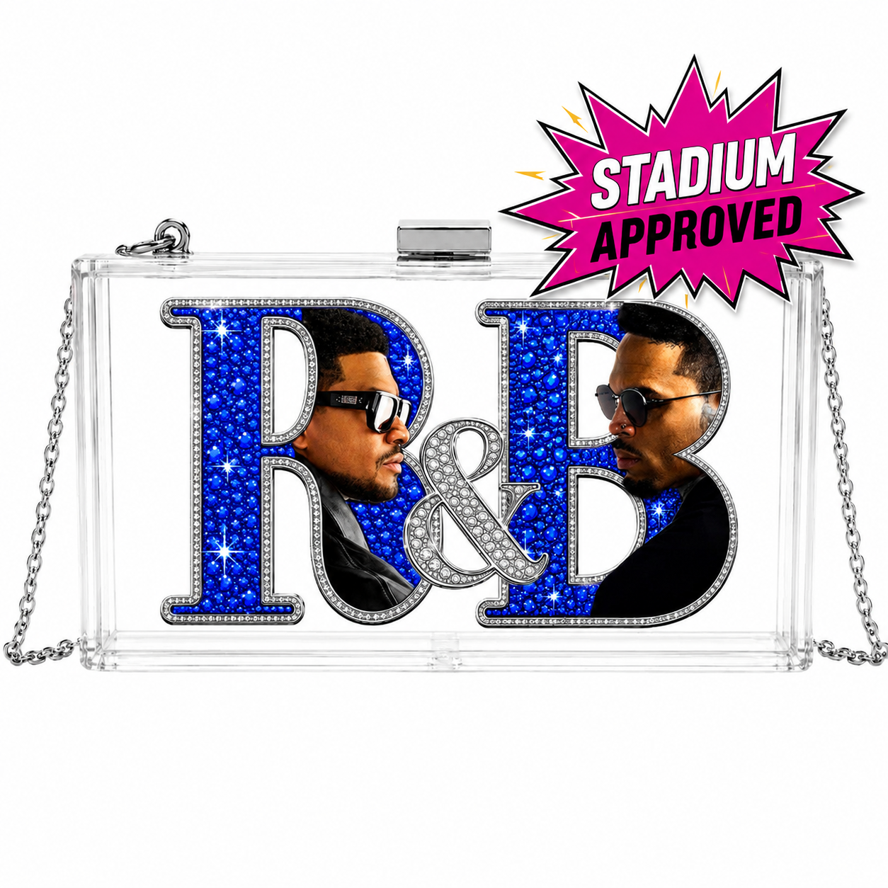 R&B Tour Clear Stadium Crossbody Purse | Silver Chain Concert Bag | Blue & Silver