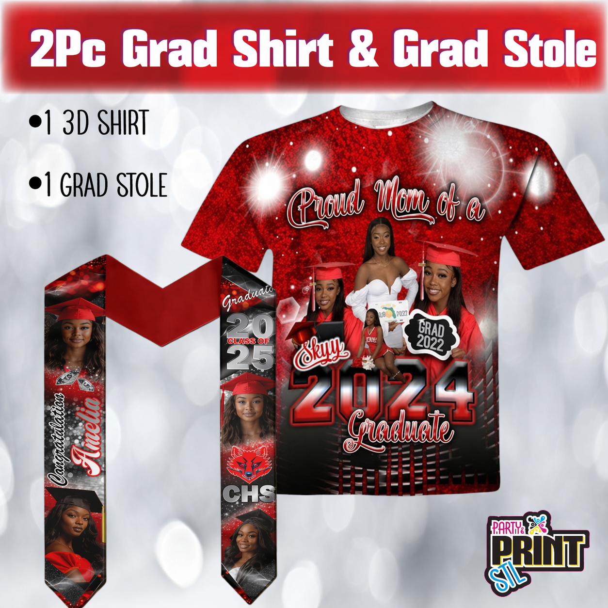 2Pc Graduation Bundle | 3D T-Shirt | Graduation Stole