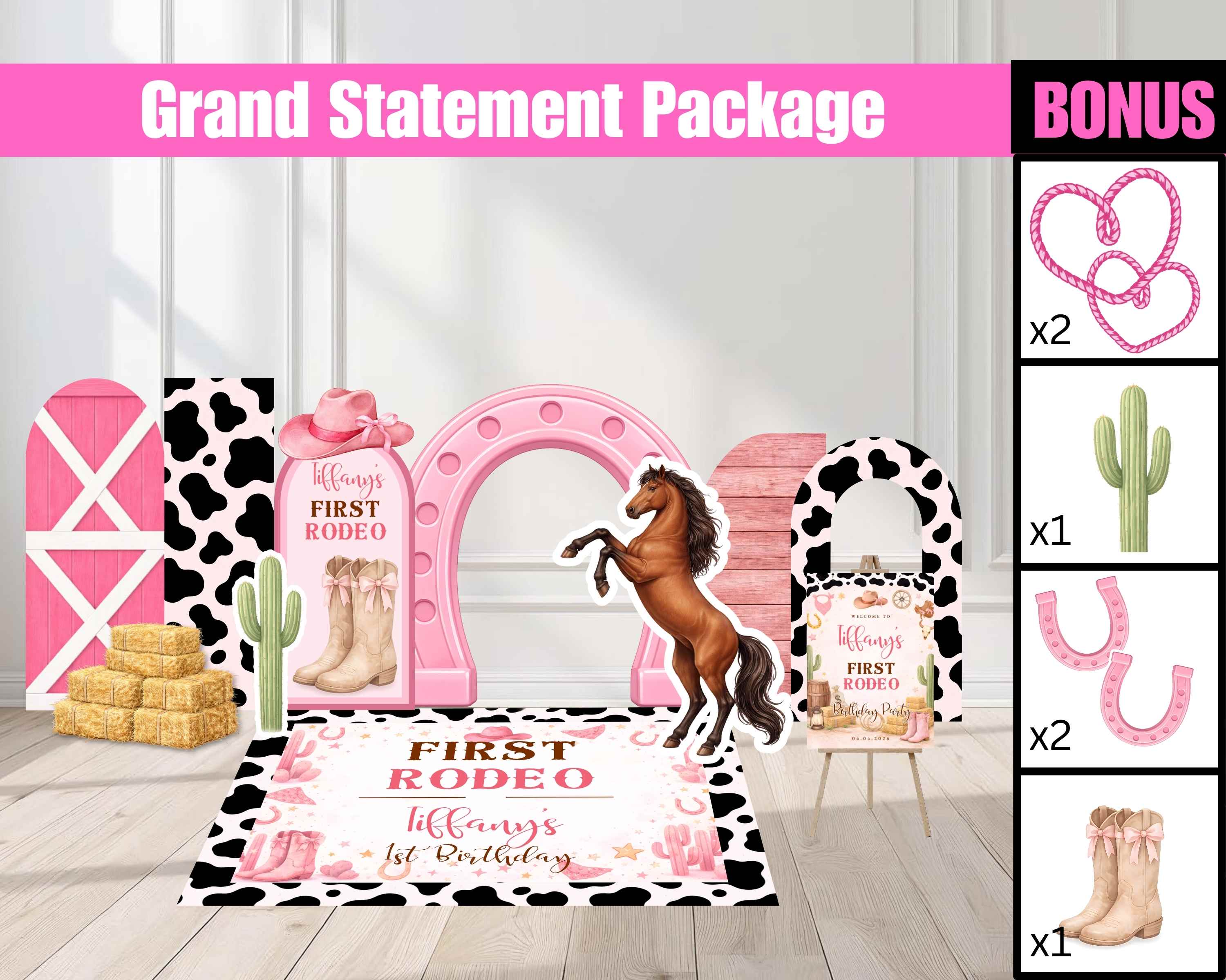 Pink Rodeo Cowgirl Event Decor – 12-Piece Large-Scale Display Set with 6 Bonus Props | Personalized | FREE SHIPPING