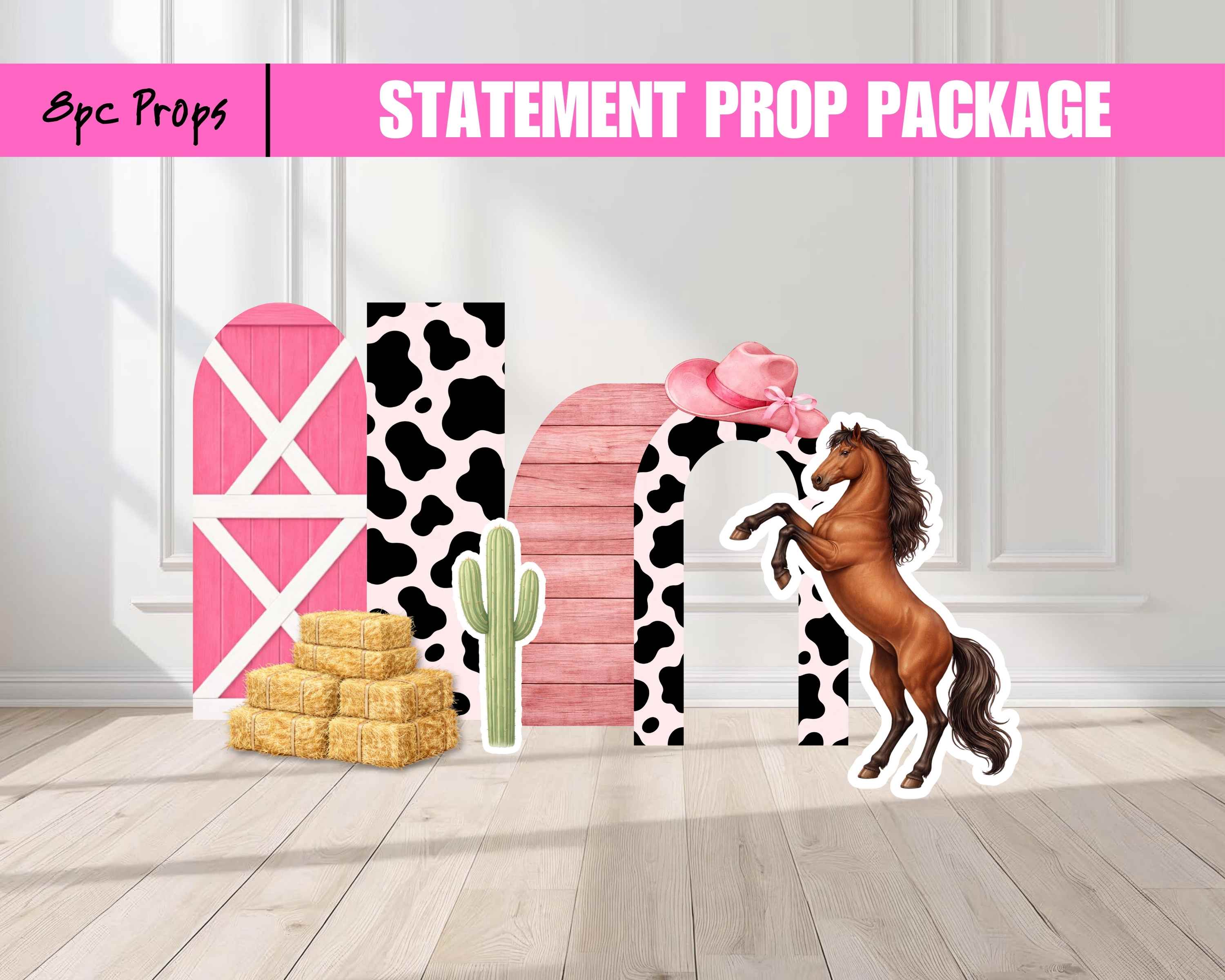 Pink Rodeo Cowgirl Party Decor Packages – Any Age | Printed Backdrops & Props | Choose Your Set