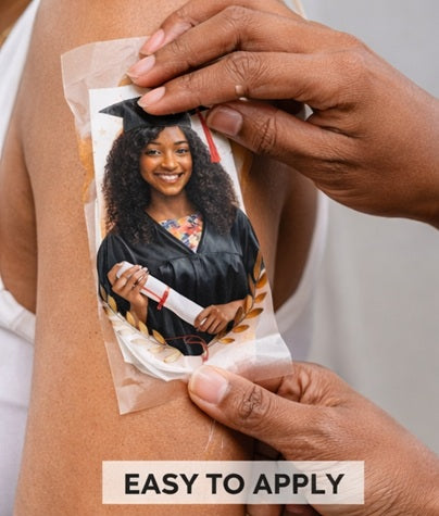 Custom Graduation Photo Temporary Tattoo | Upload Photo – We Add Cap & Gown | Personalized Grad Tattoos | Graduation Party Favor