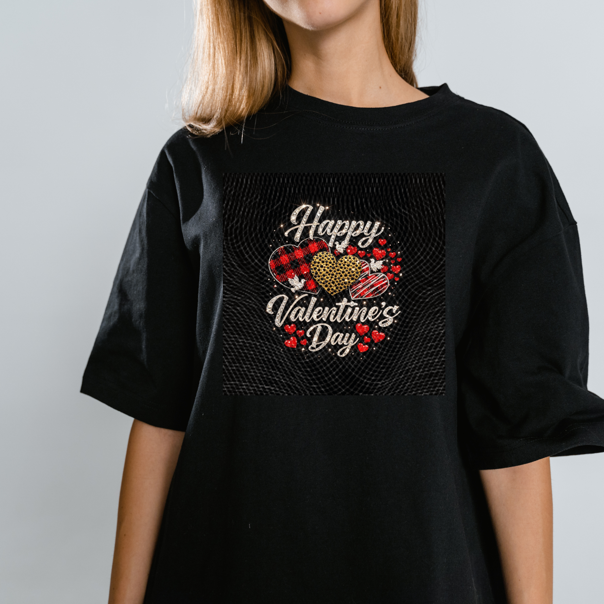 Bling Rhinestone Happy Valentine’s Day PNG, Glitter Buffalo Plaid Heart Design, Sparkly Valentine Shirt Graphic, Sublimation Digital Download