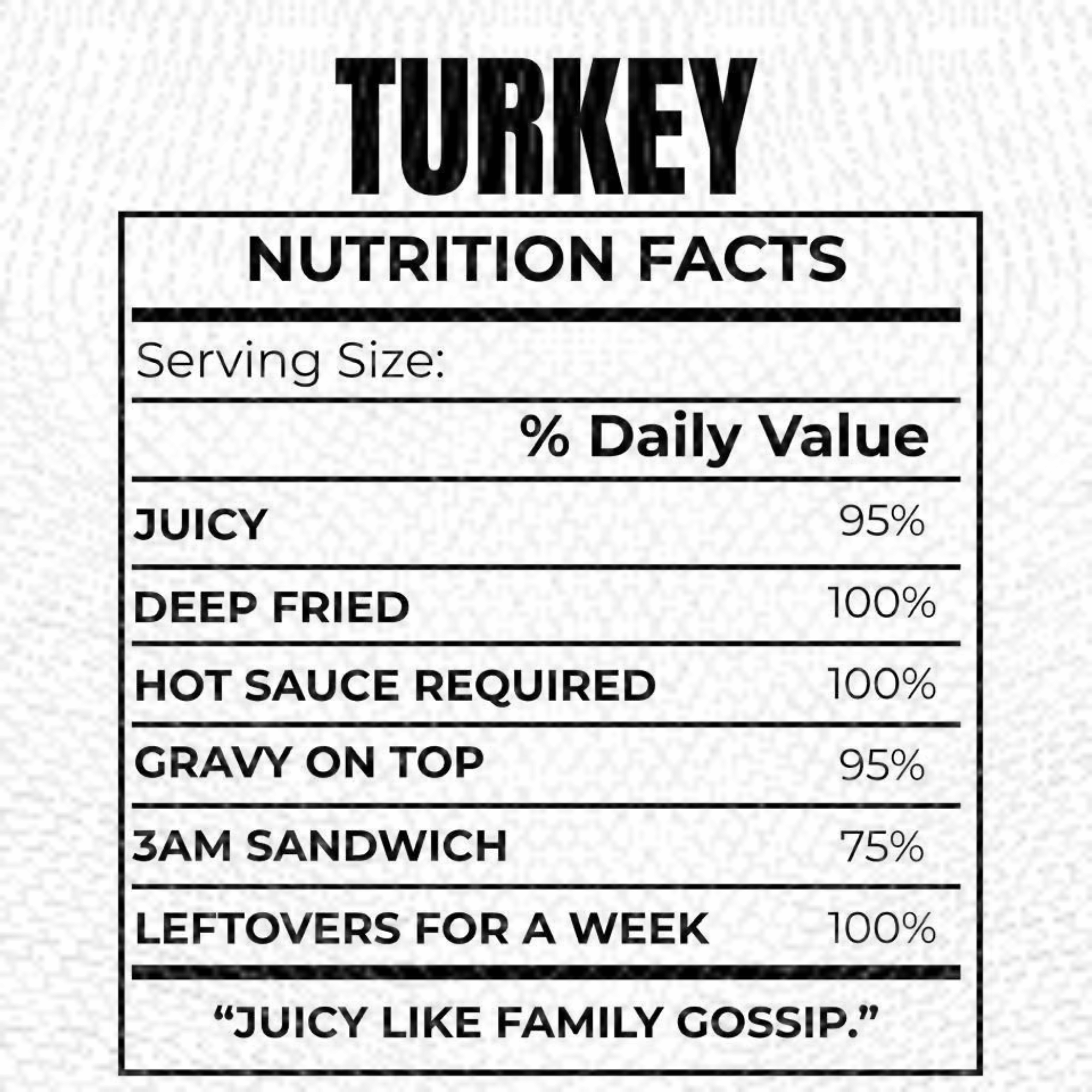 Funny Thanksgiving Food Nutrition Facts Tee (Pick Your Print)
