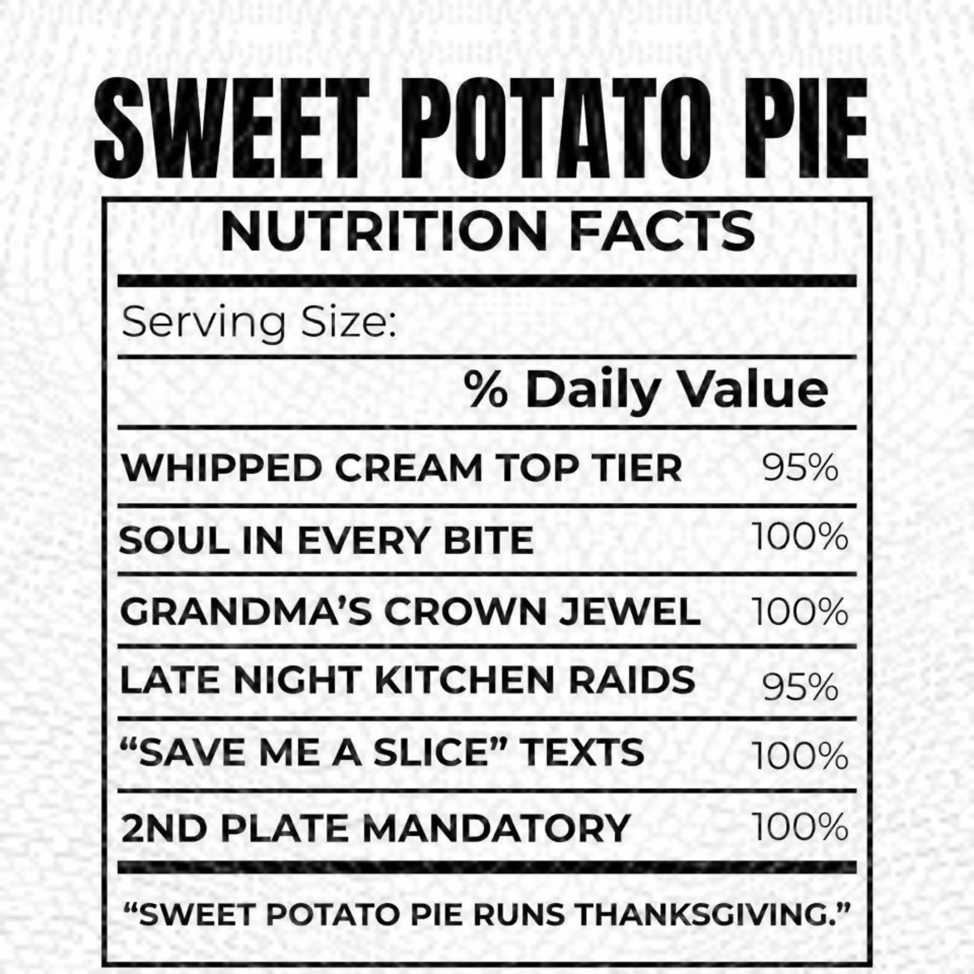 Funny Thanksgiving Food Nutrition Facts Tee (Pick Your Print)