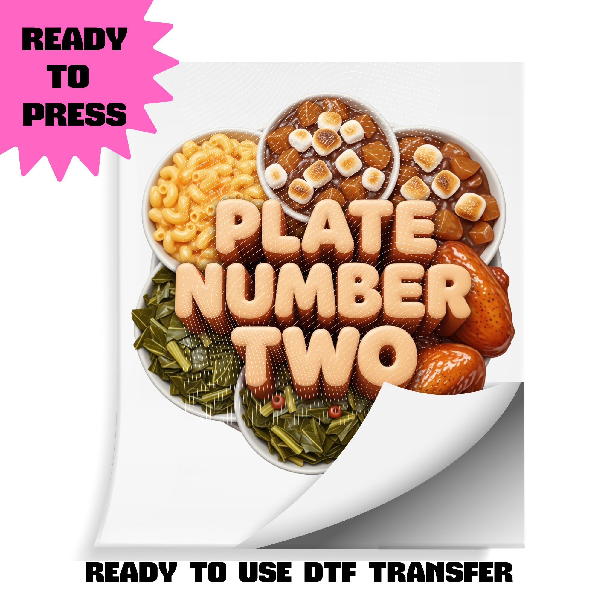Plate Number Two DTF Transfer | Ready to Press Heat Transfer | Funny Thanksgiving / Holiday Dinner Shirt Transfer | ~10.5" Wide