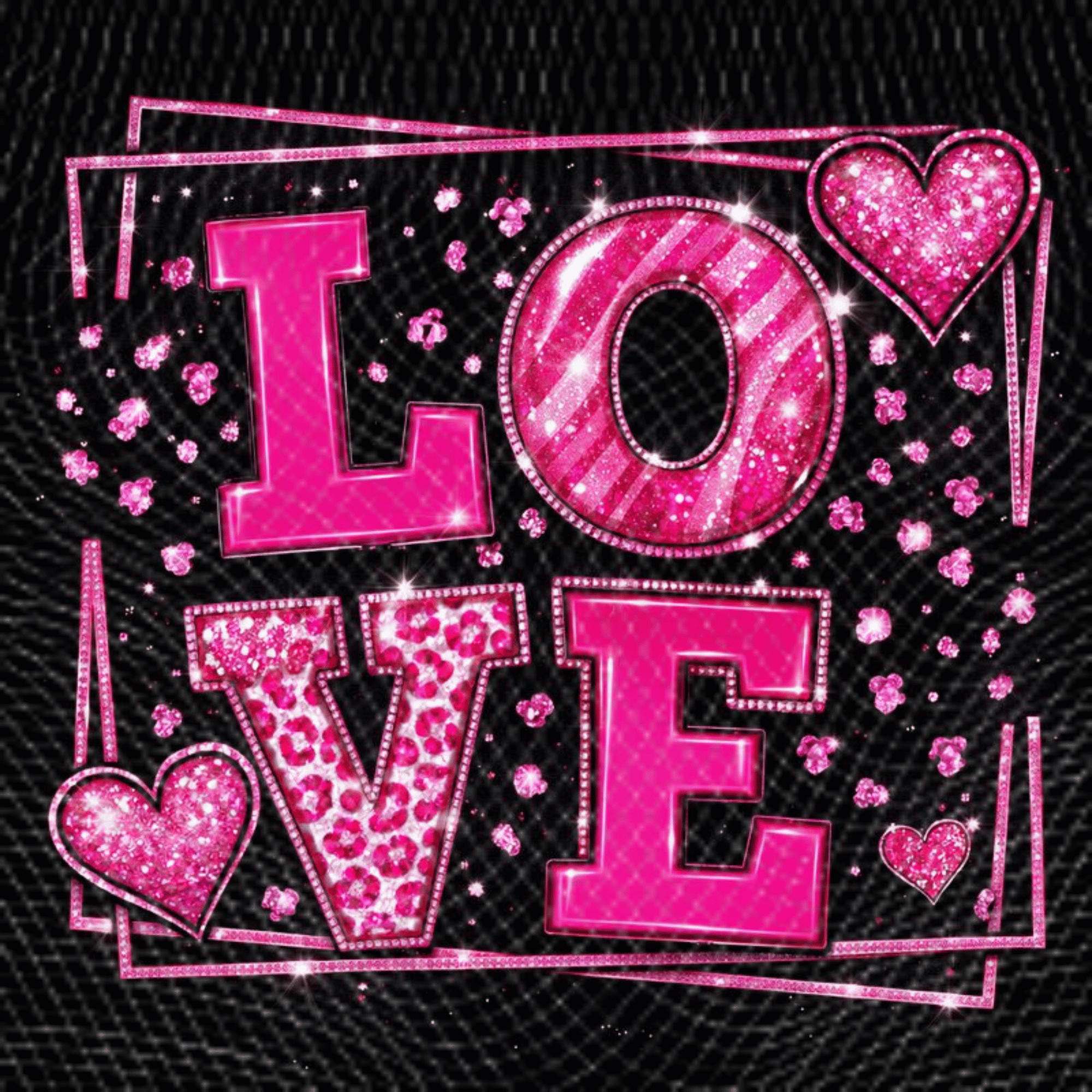 Bling Rhinestone LOVE Frame PNG, Glitter Valentine Love Design with Hearts, Sparkly Shirt Graphic, Sublimation Digital Download