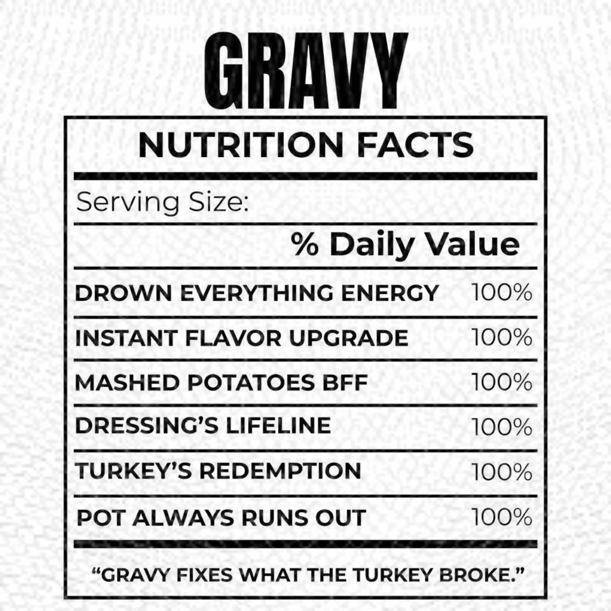 Funny Thanksgiving Food Nutrition Facts Tee (Pick Your Print)