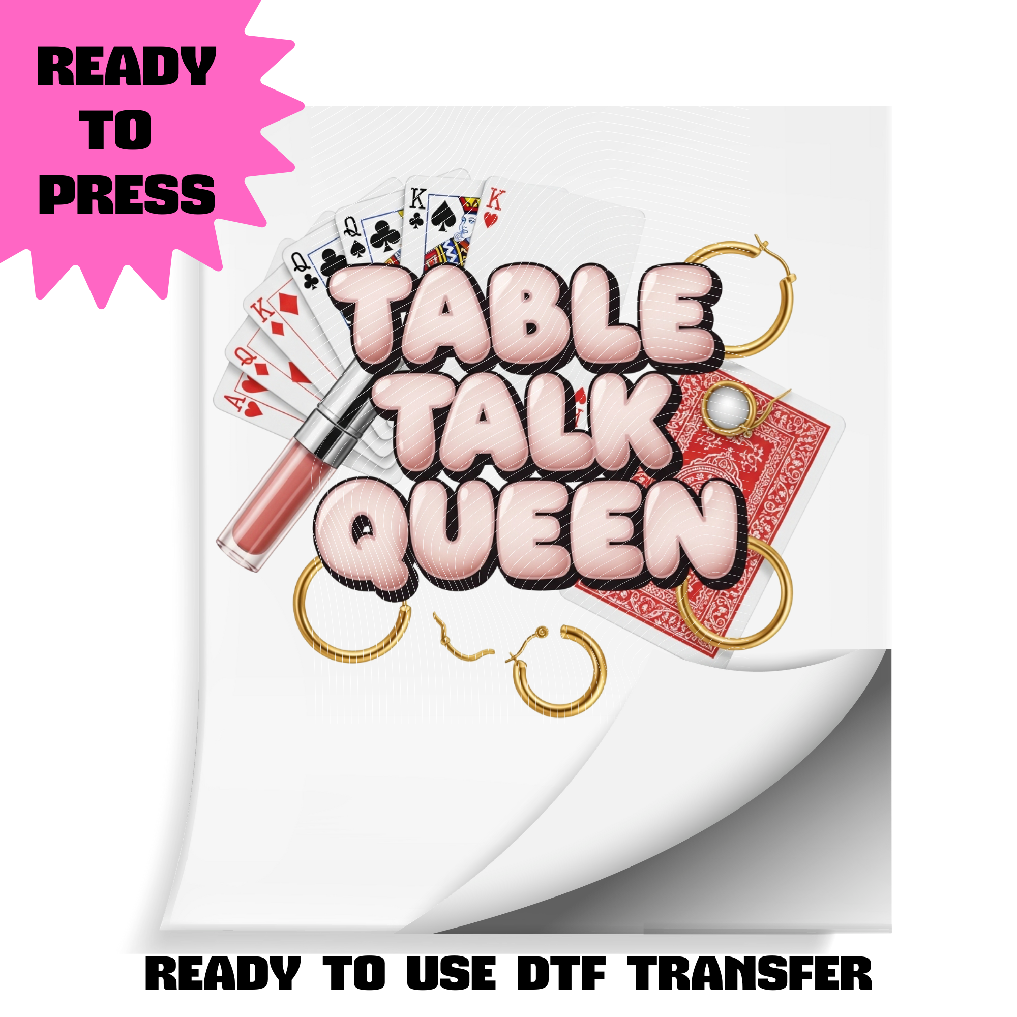 Table Talk Queen DTF Transfer | Ready to Press Heat Transfer | Card Game Girls Night Shirt Transfer | ~10.5" Wide