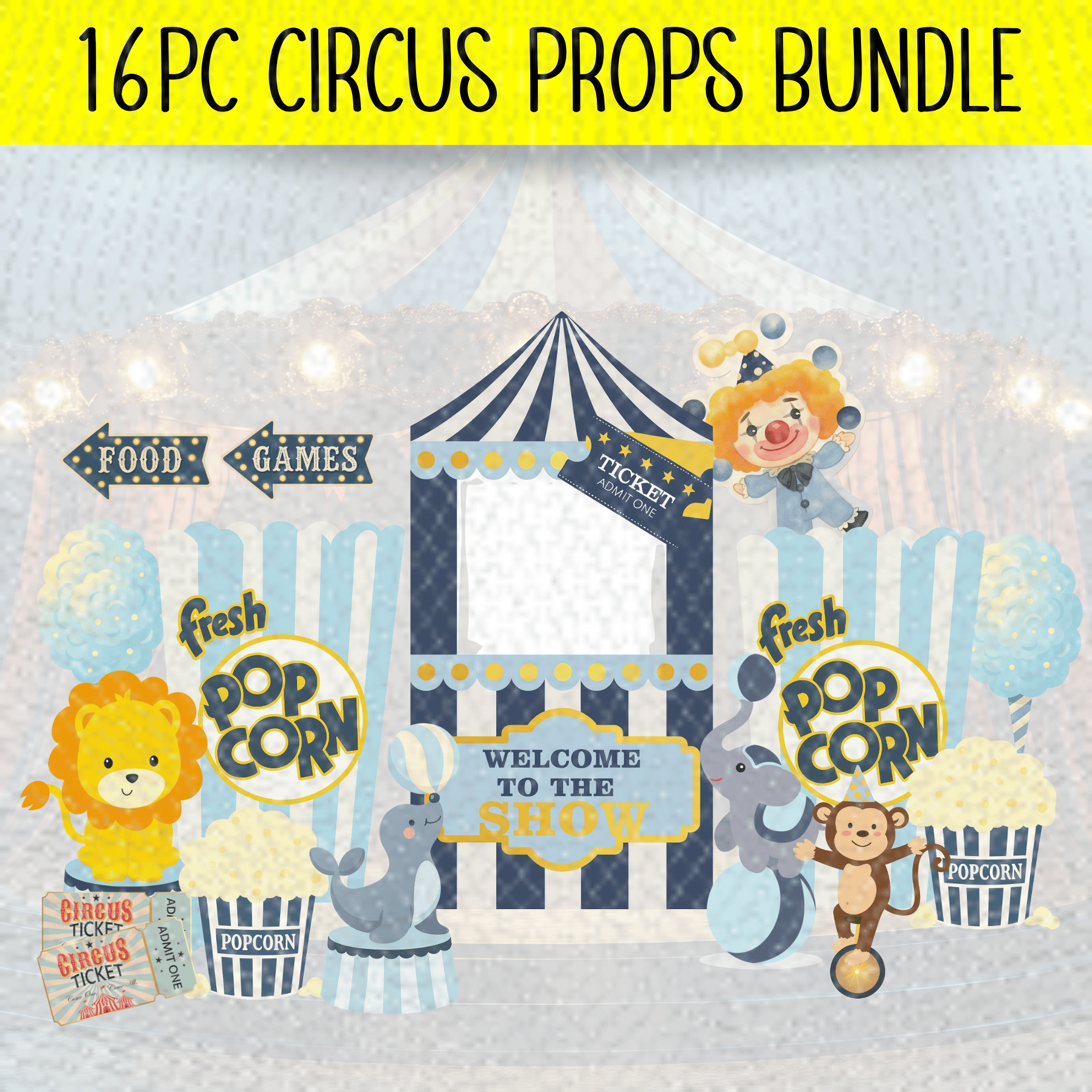 16PC Circus & Carnival Party Props Bundle | Coroplast Standees | FREE SHIPPING