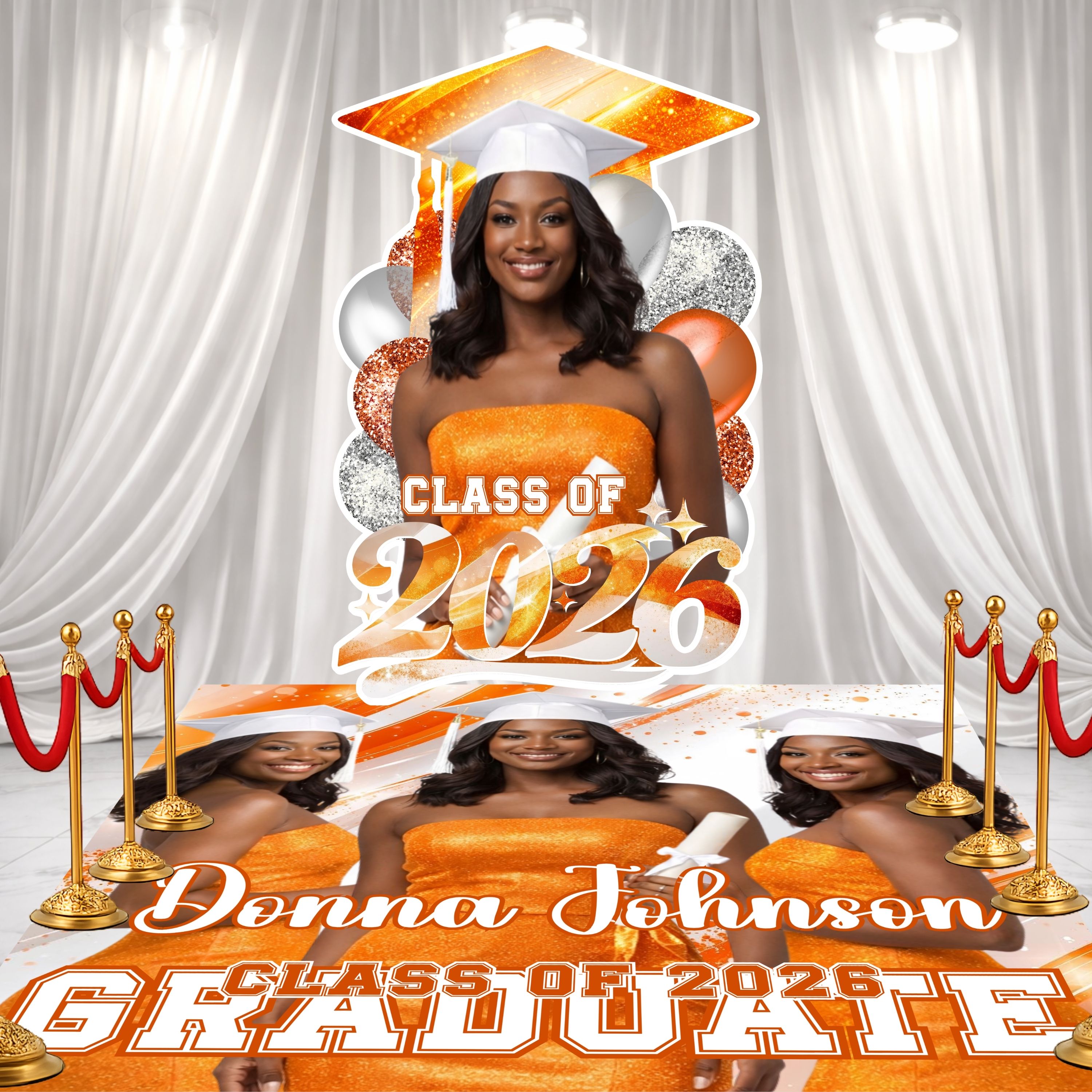Orange Graduation Decor Set – – Add a Secondary Color to match your theme