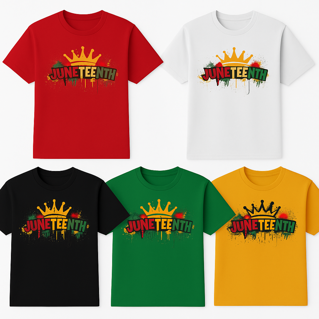 Juneteenth Crown Drip T-Shirt – Red, Yellow & Green Graffiti Style