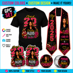 6pc Graduation Set Including Shirt, Stole, Fans & Buttons | Personalized Grad Bundle