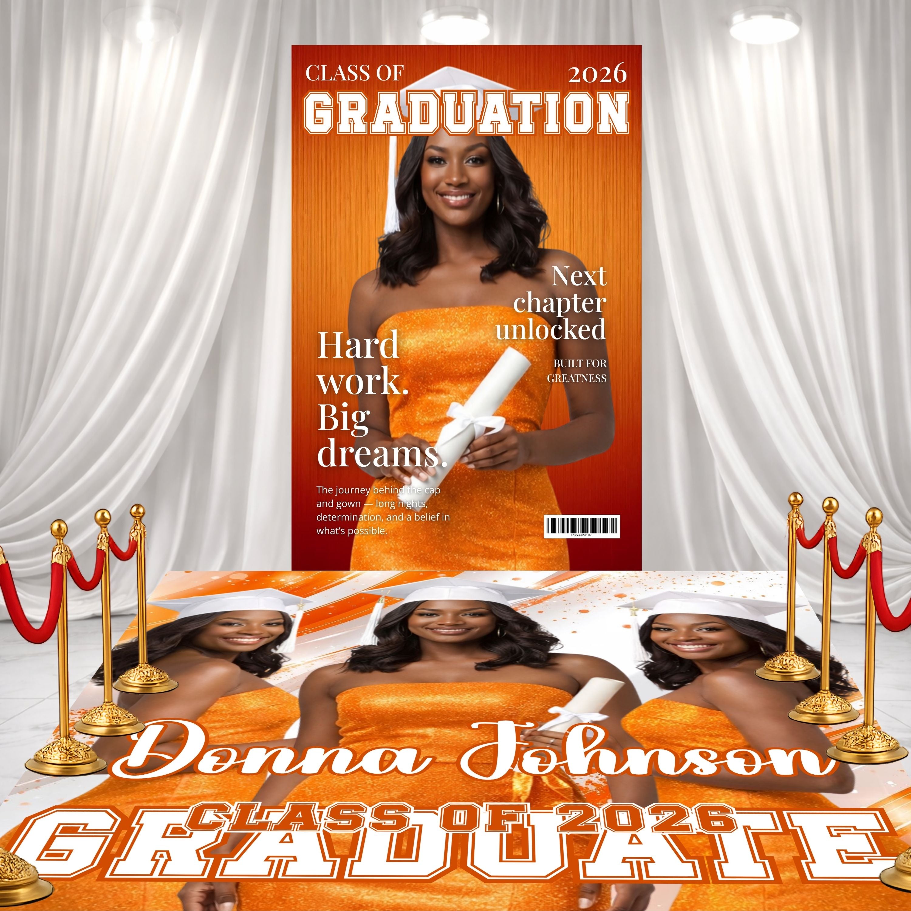 Orange Graduation Decor Set – – Add a Secondary Color to match your theme