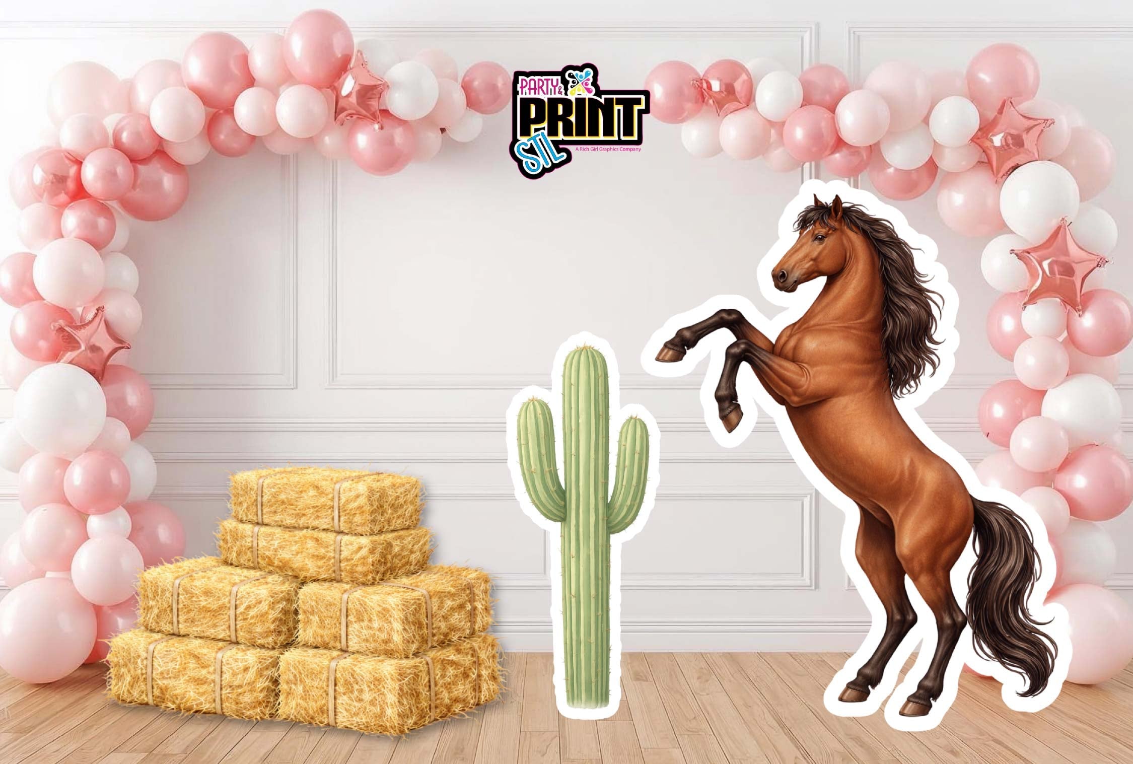 Pink Rodeo Cowgirl Party Decor Packages – Any Age | Printed Backdrops & Props | Choose Your Set