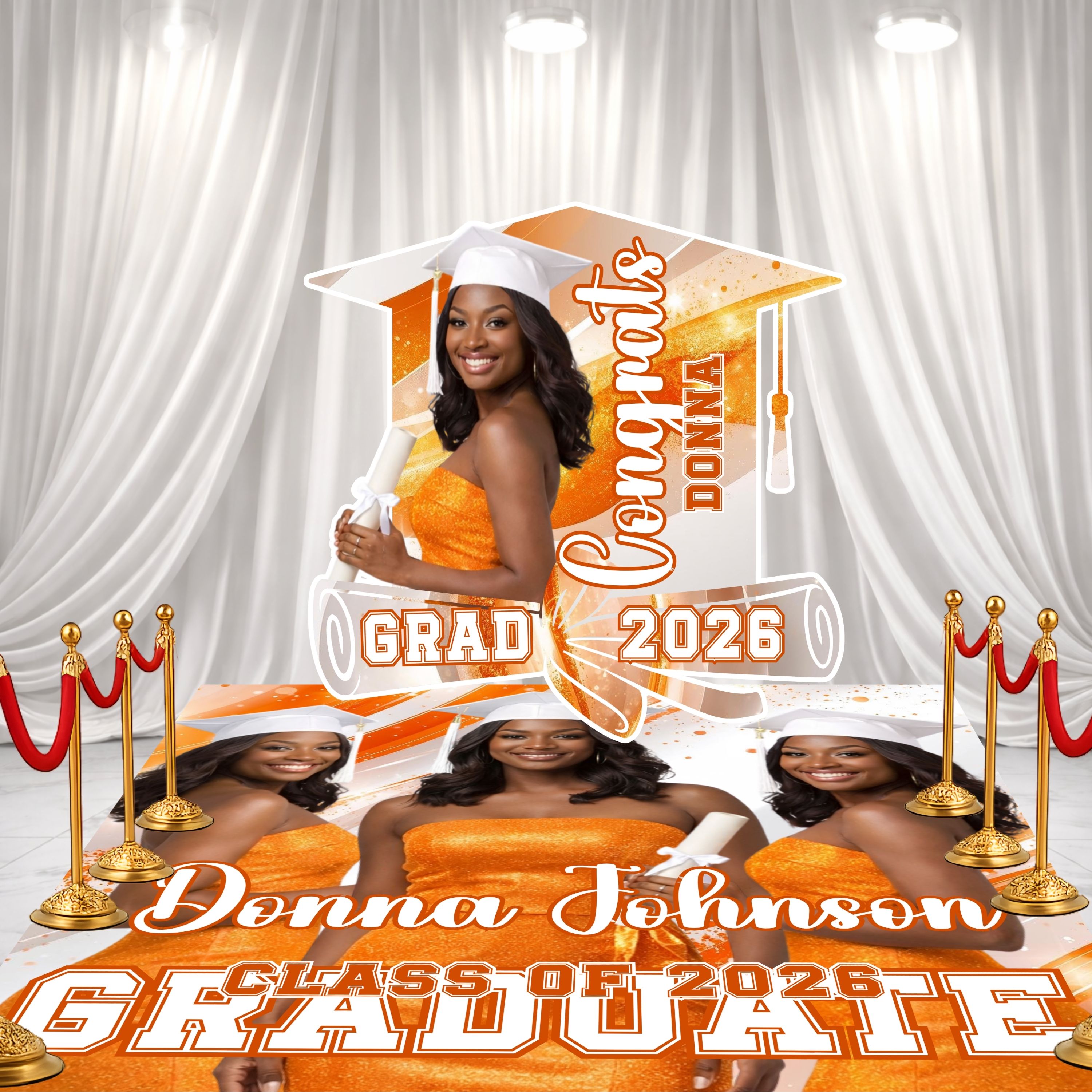 Orange Graduation Decor Set – – Add a Secondary Color to match your theme