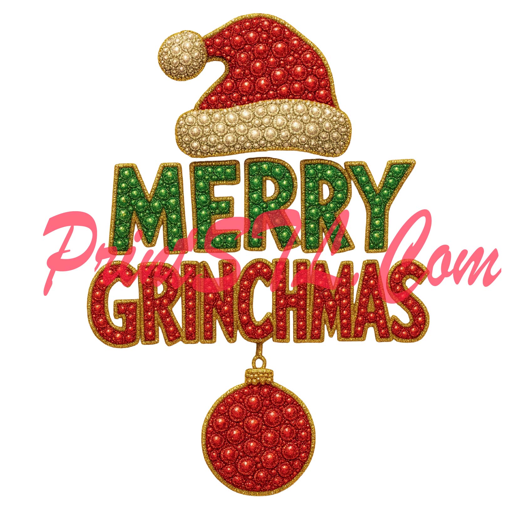 Merry Grinchmas – Rhinestone-Style Christmas Digital File (PNG)