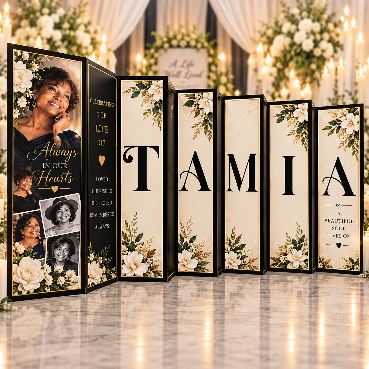 Custom Memorial Accordion Display | Two-View Name & Photo Tribute