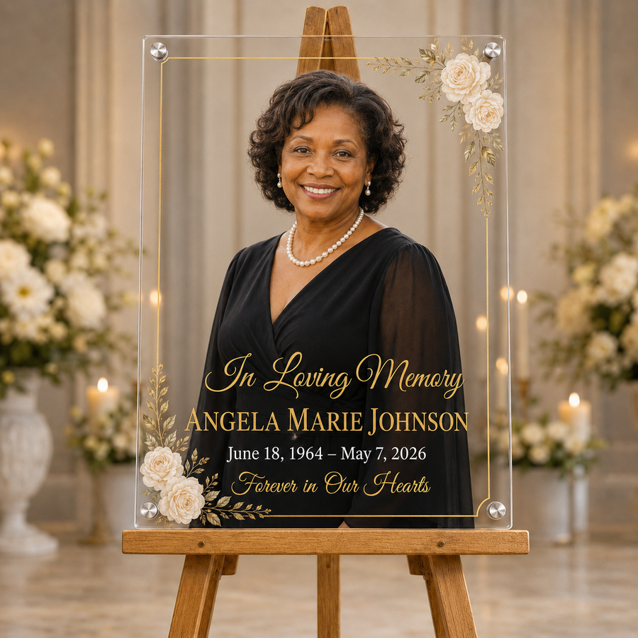 Personalized Acrylic Memorial Photo Sign | In Loving Memory Tribute Display | Custom Funeral & Celebration of Life Acrylic Portrait | 24" x 36"