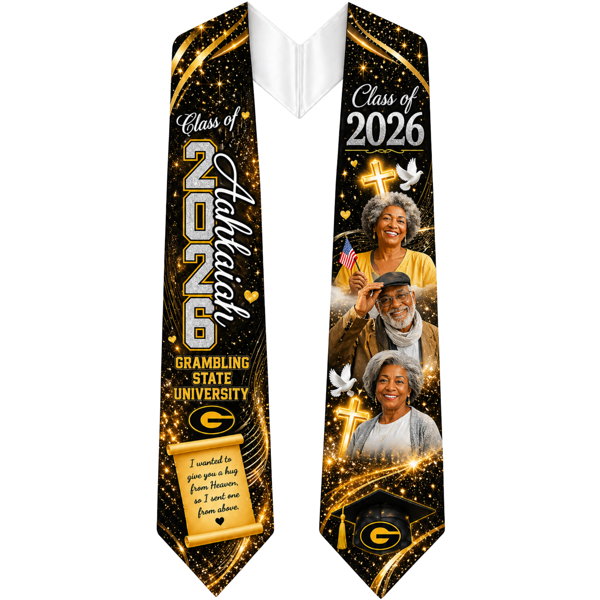 A Hug From Heaven Memorial Graduation Stole – Custom Photo Graduation Stole | Any School Any Color