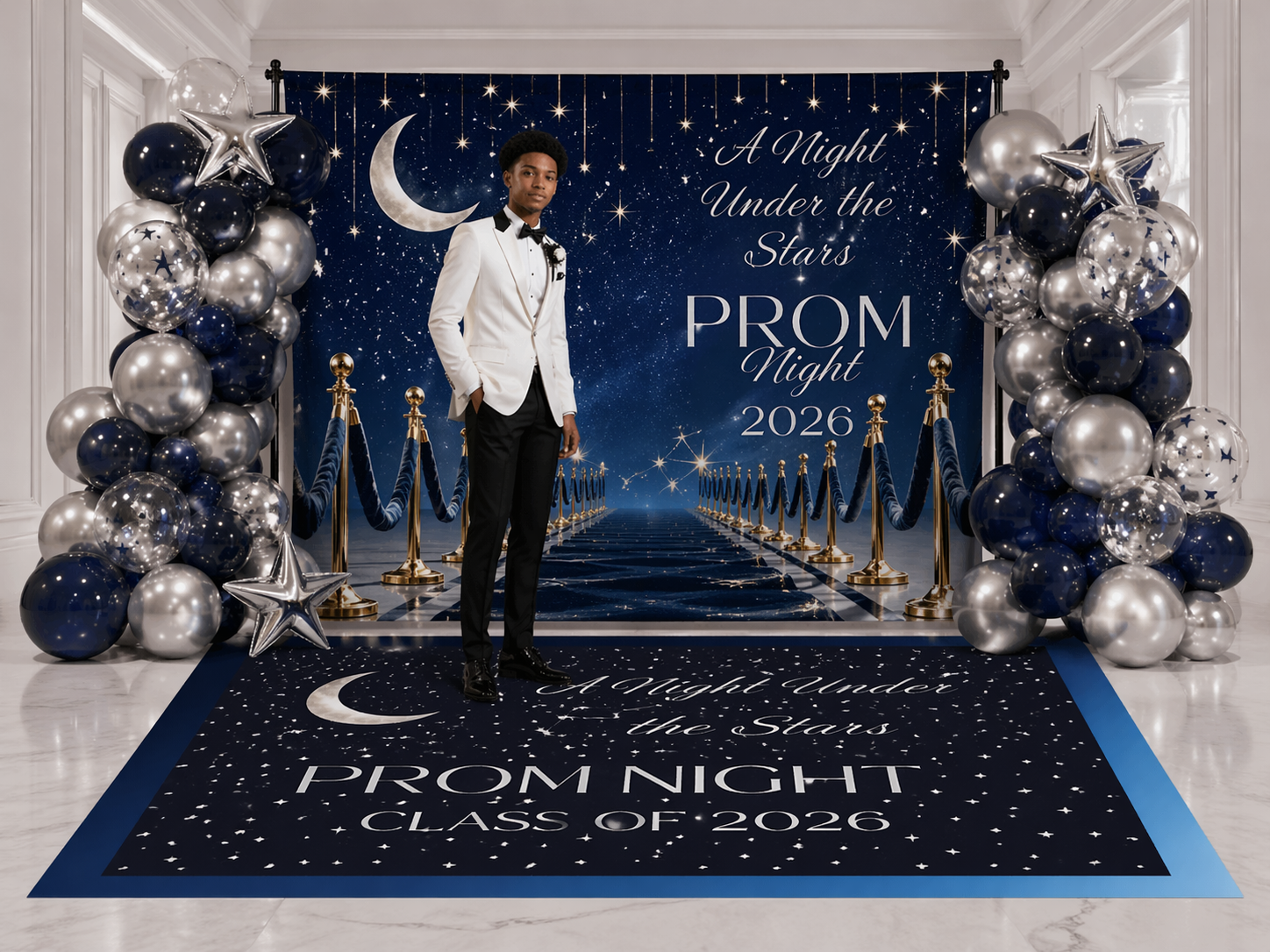 A Night Under the Stars Prom Floor Decal & Matching Backdrop Set | Custom Colors Available