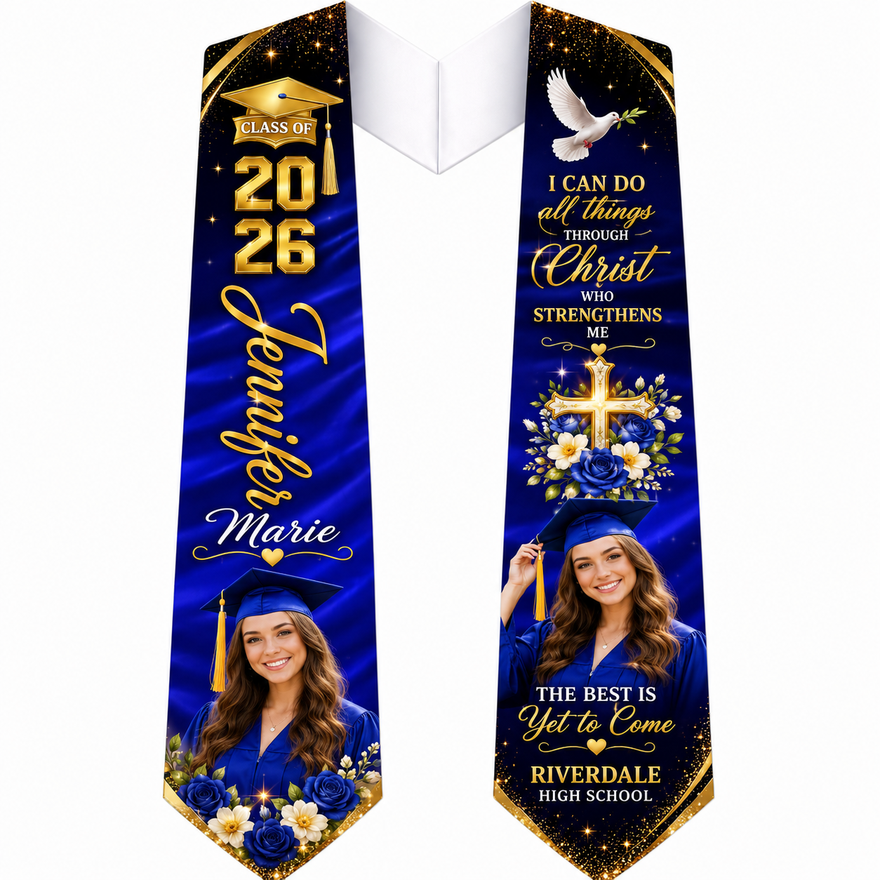 All Things Through Christ Graduation Stole | Christian Graduation Stole with Photos | Custom Colors Available