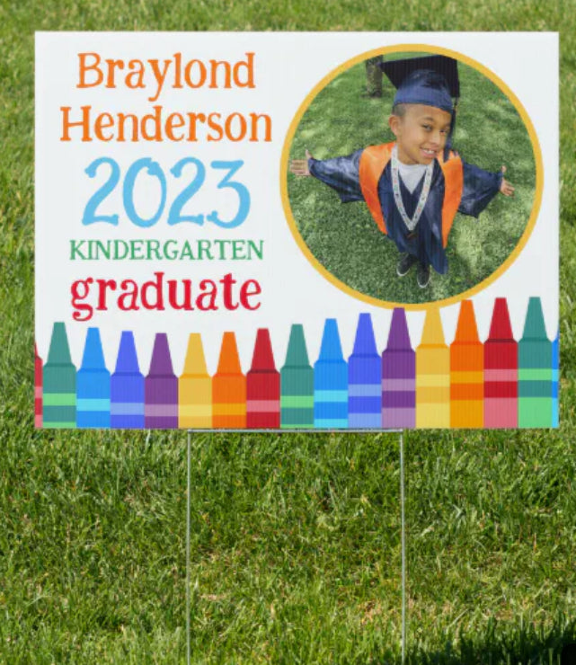Custom Graduation Lawn Sign – 24” x 18” Personalized Yard Sign with Photo and Metal Stake