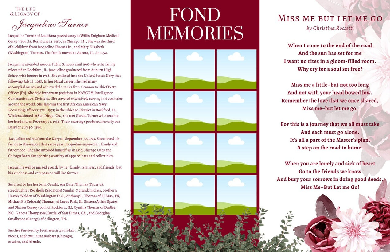 Custom Tri-Fold Obituary Funeral Program | 11"x17" or 11"x14"| Memorial Service Brochure with Photos & Order of Service