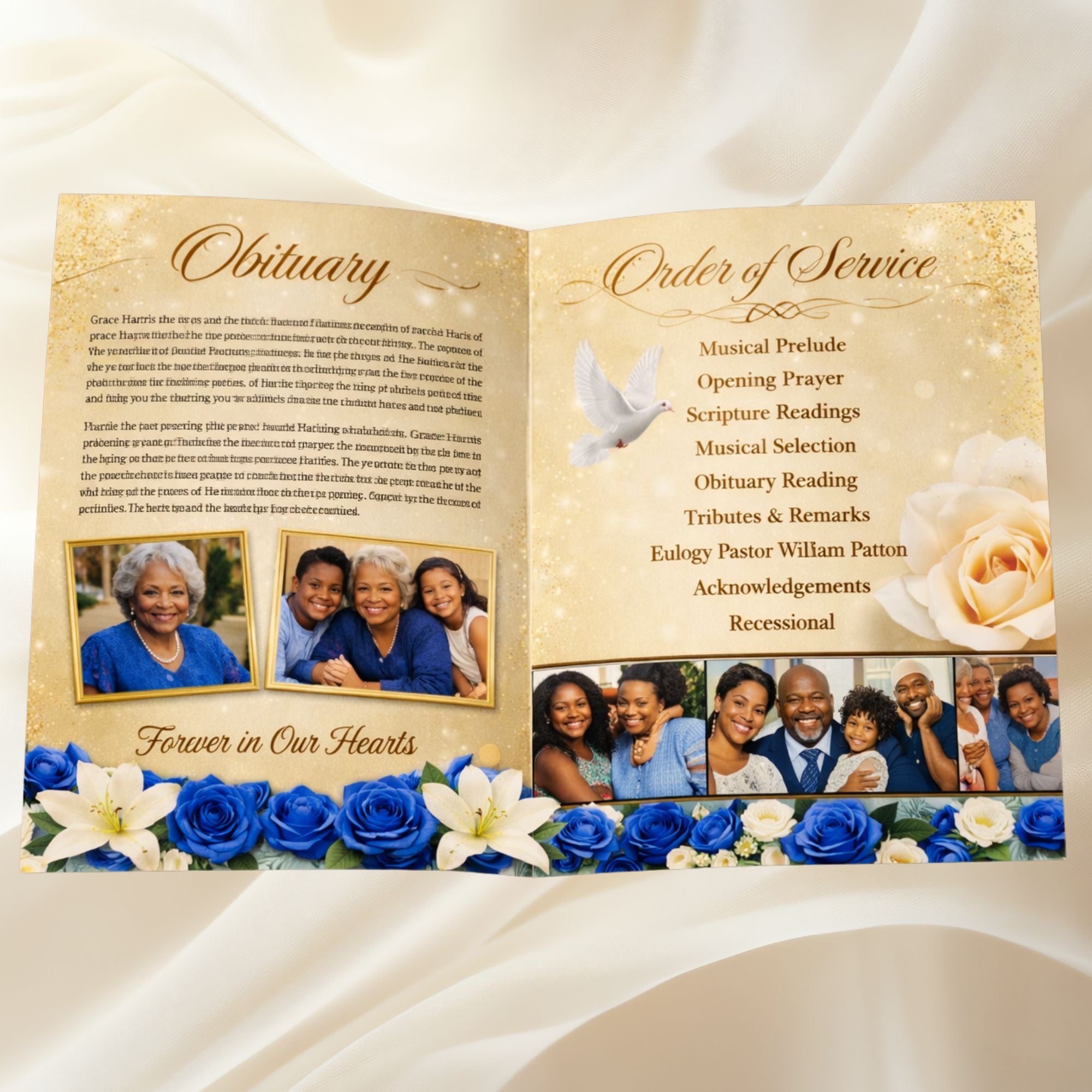 Funeral Program Bifold | Custom Obituary Program | 8.5"x11" and 11"x17" | Celebration of Life Program