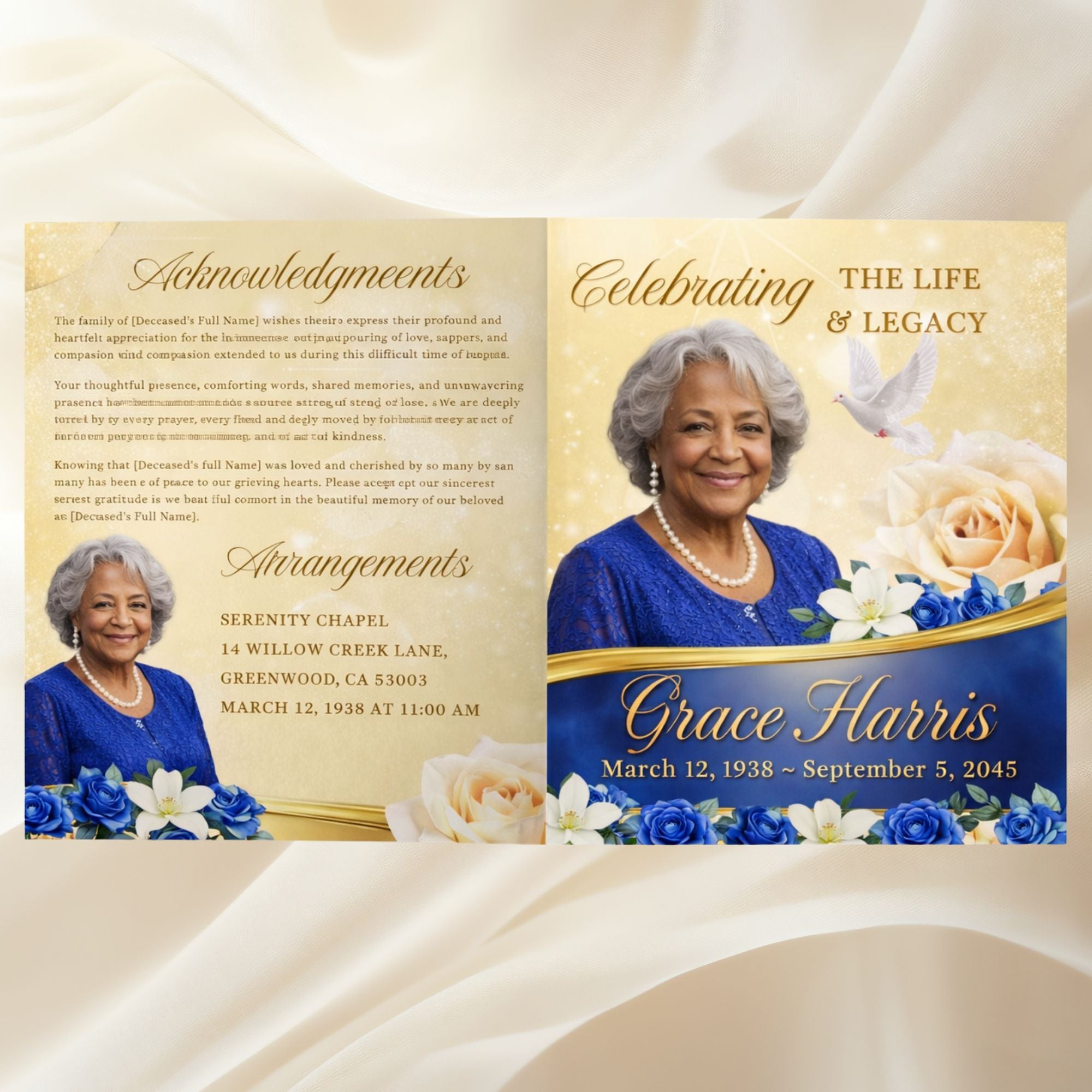 Funeral Program Bifold | Custom Obituary Program | 8.5"x11" and 11"x17" | Celebration of Life Program