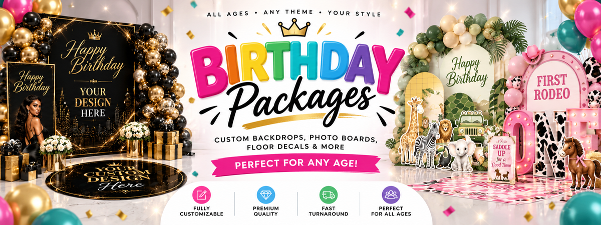 3 Photo Wall & Floor Decal Set | Grand Birthday Package | Personalized Birthday Party Decor