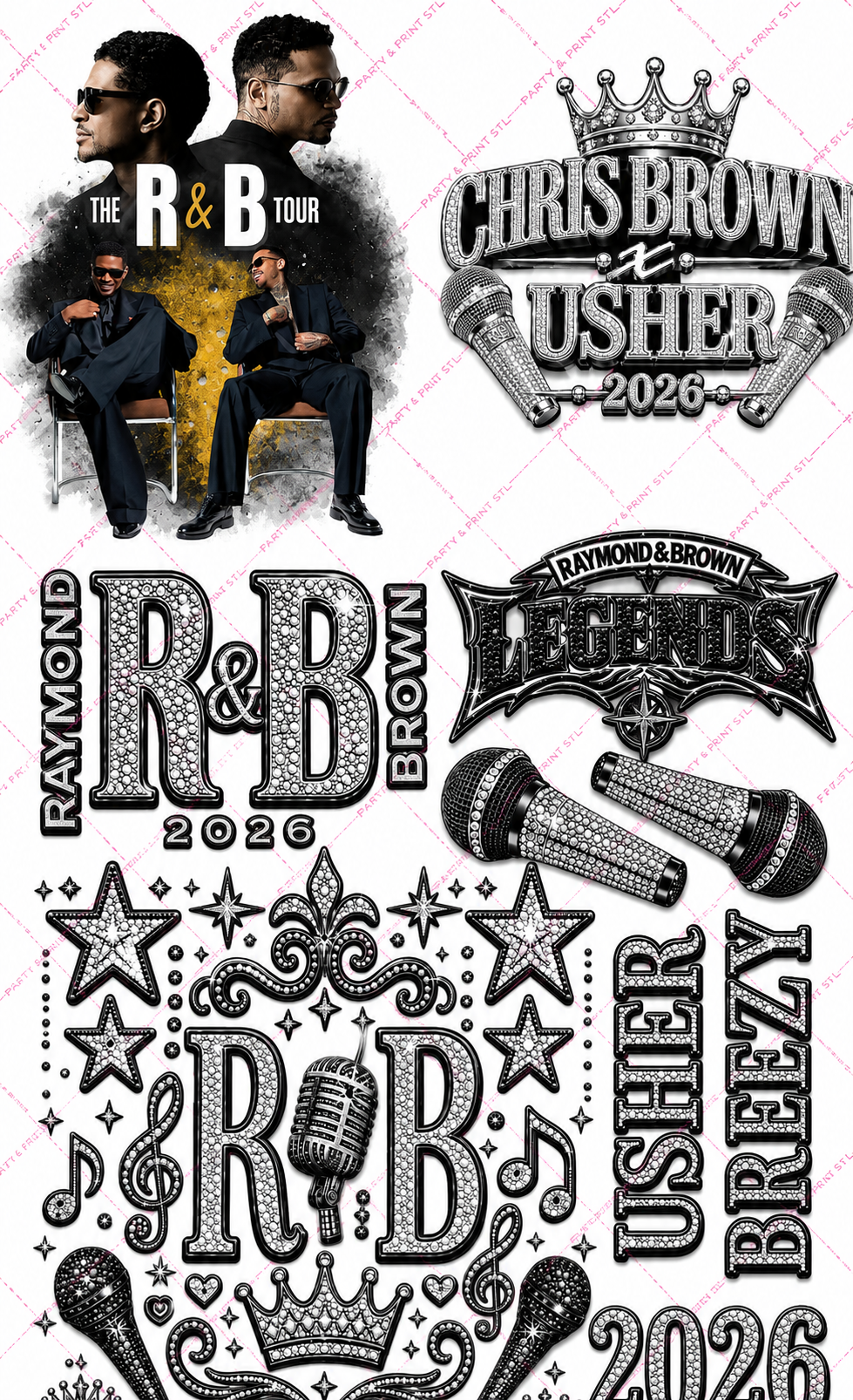R&B Tour Black & Silver Rhinestone Gang Sheet | 22" x 36" DTF Transfer or Digital PNG Download