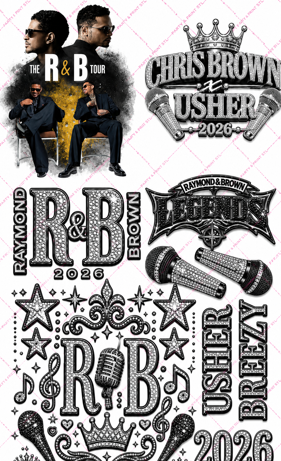 R&B Tour Black & Silver Rhinestone Gang Sheet | 22" x 36" DTF Transfer or Digital PNG Download