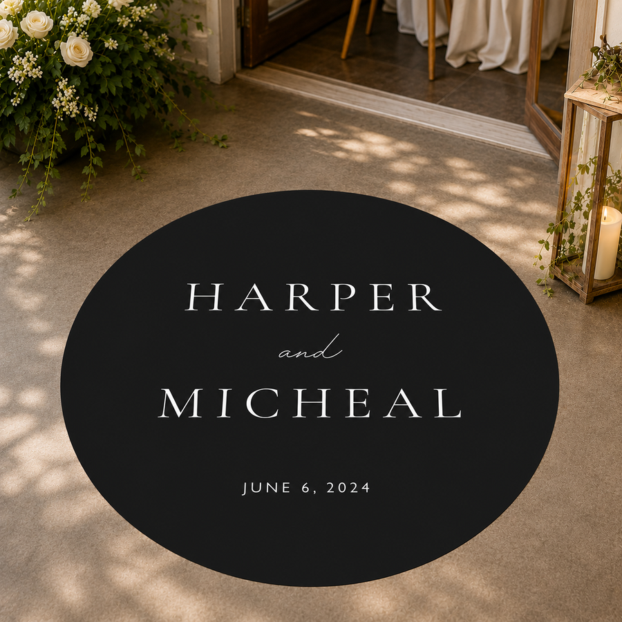 Black Tie Custom Wedding Floor Decal | Personalized Elegant Wedding Floor Wrap