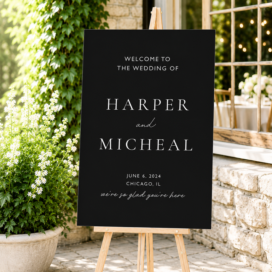 Black Tie Custom Wedding Welcome Sign | Personalized Wedding Welcome Board