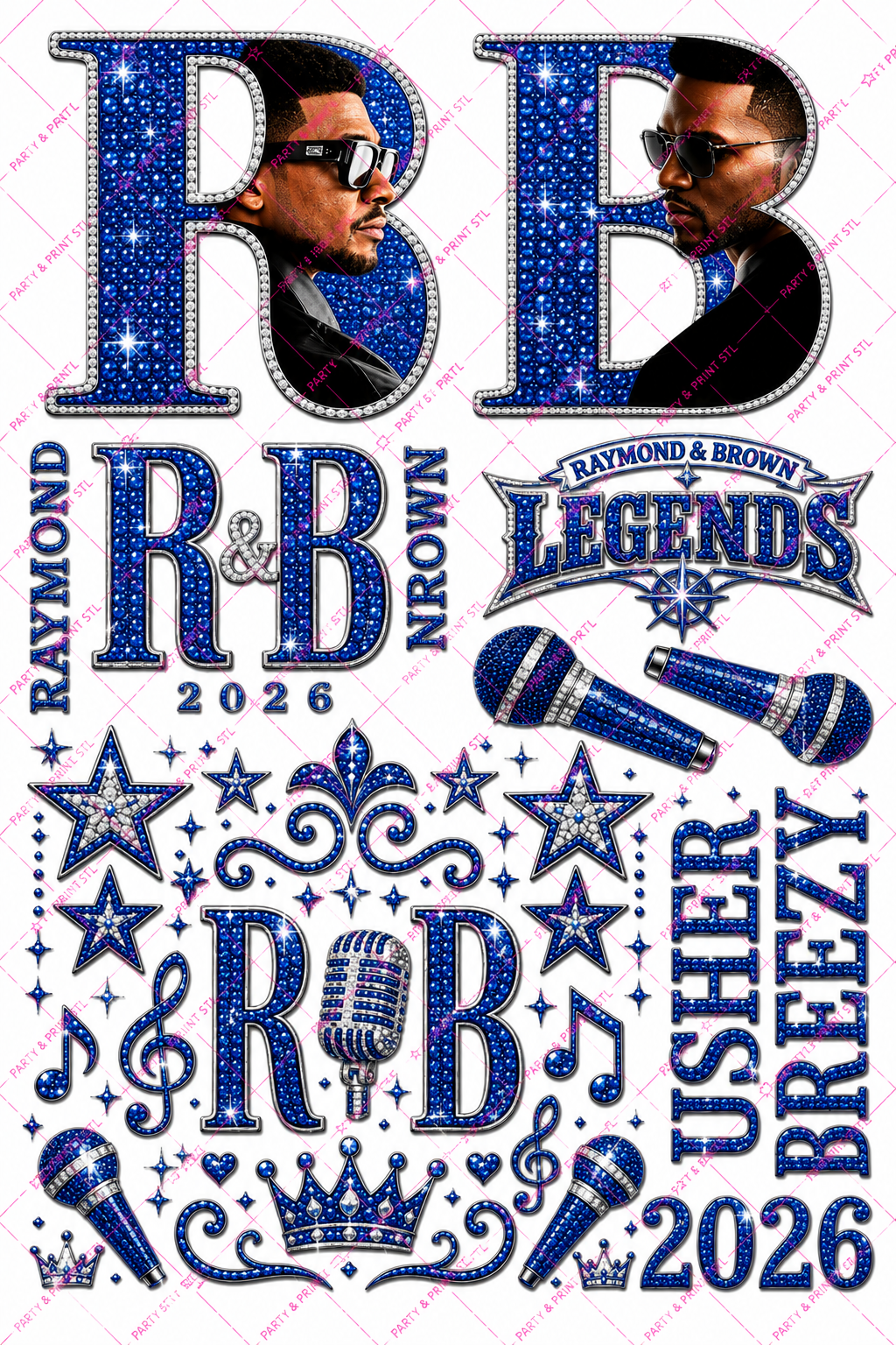 R&B Tour Blue Rhinestone Gang Sheet | 22" x 36" DTF Transfer or Digital PNG Download