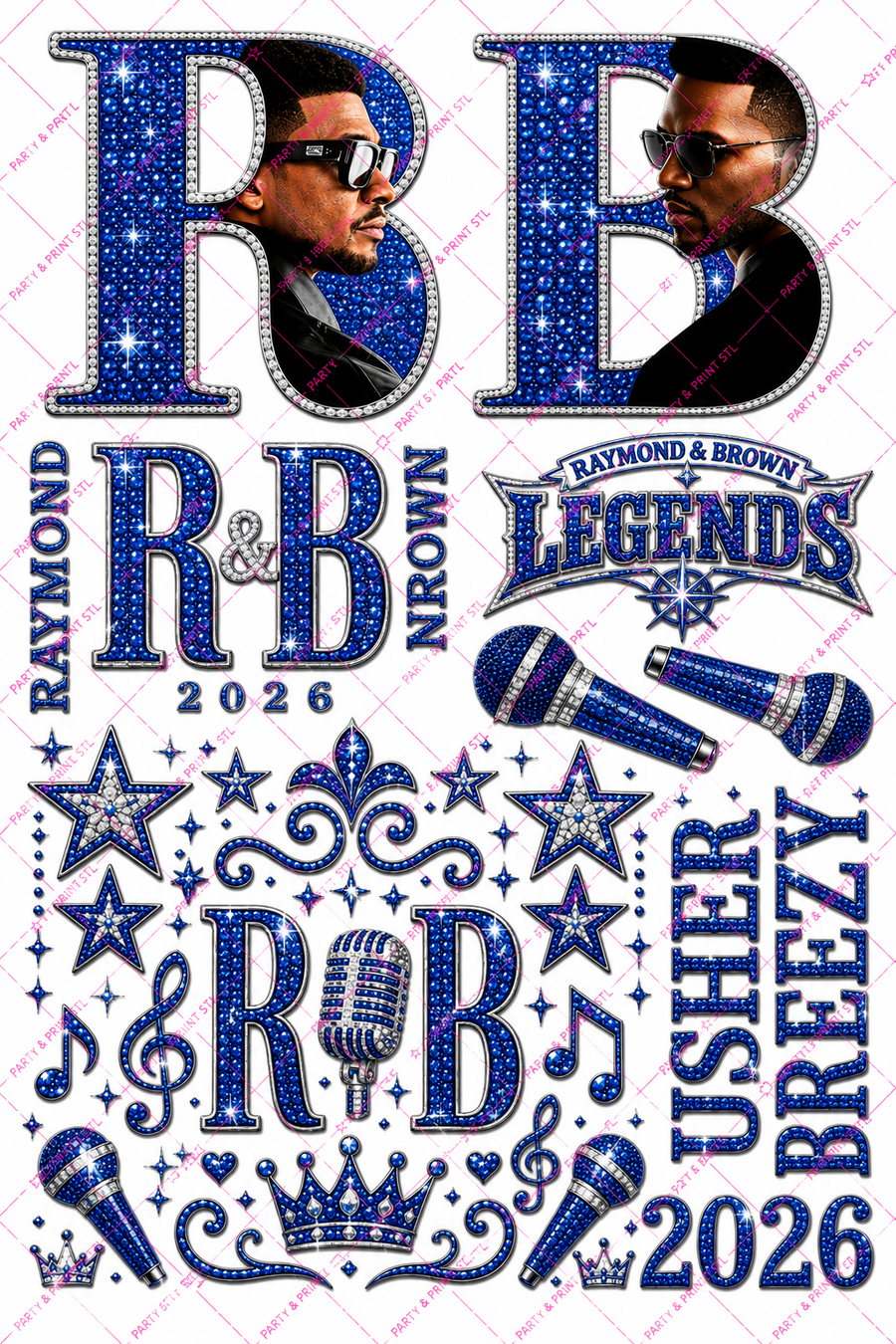 R&B Tour Blue Rhinestone Gang Sheet | 22" x 36" DTF Transfer or Digital PNG Download