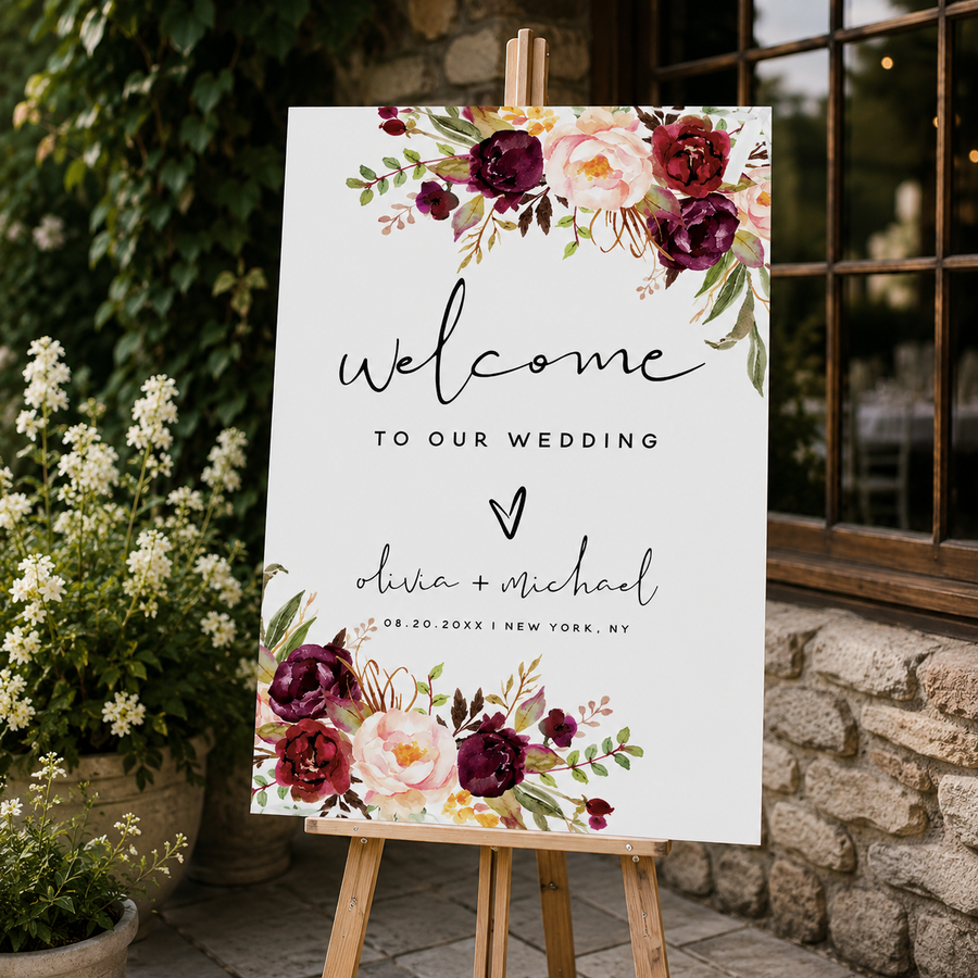 Classic Elegance Custom Wedding Welcome Sign | Personalized Wedding Welcome Board