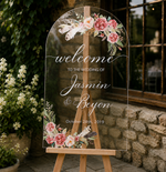 Blushing Blooms Acrylic Wedding Welcome Sign | Personalized Wedding Welcome Board