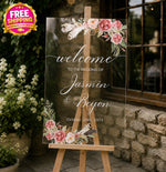 Blushing Blooms Acrylic Wedding Welcome Sign | Personalized Wedding Welcome Board